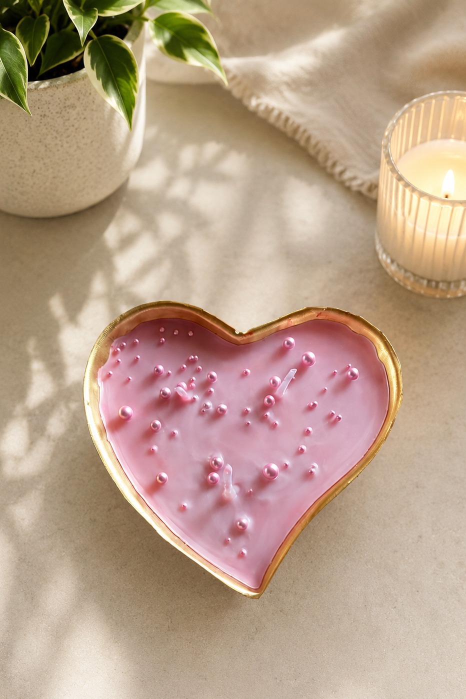 Pearl Heart Candle – romantic rose pearl heart-shaped candle, Lumina By Saima